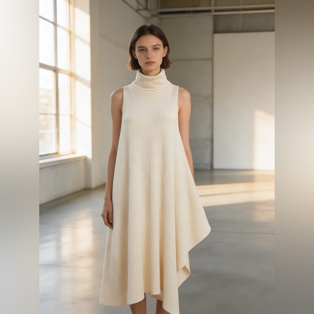 Julia Allert Stunning cream asymmetrical ribbed tall girl friendly sleeveless